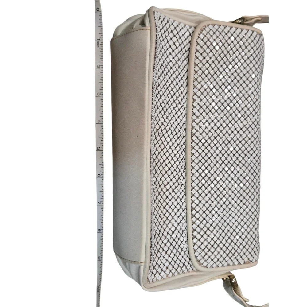 Vintage 70s Whiting & Davis White Enamel Metal Mesh Crossbody Shoulder Bag Purse